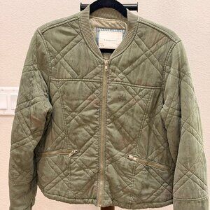 Anthropologie Quilted Bomber Jacket – Olive Vintage Wash, Size M